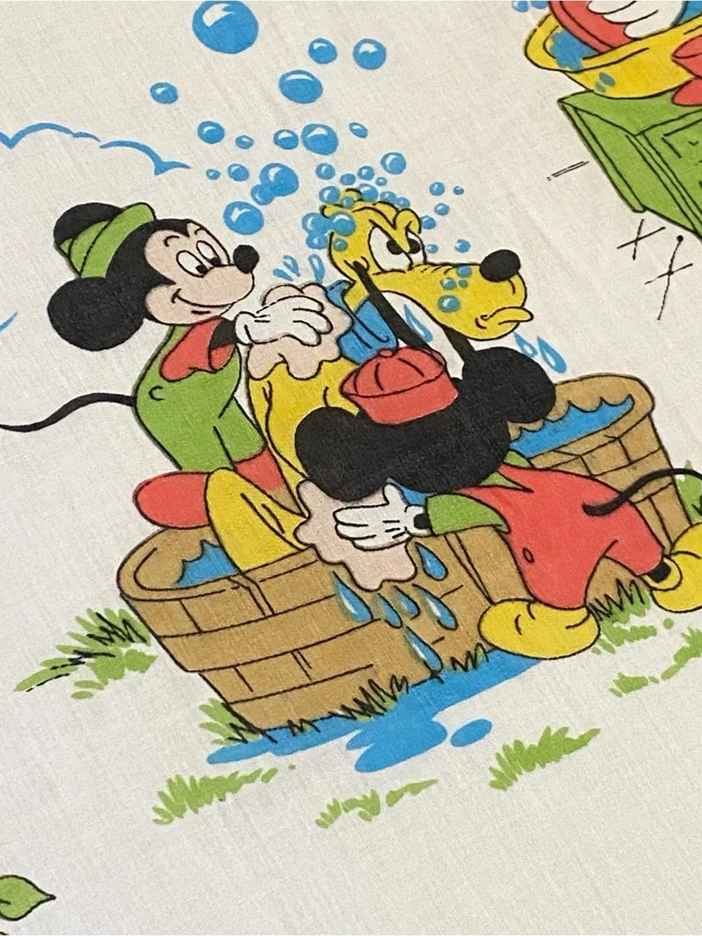 Vintage Disney Mickey and Friends Chores Print Twin Flat Sheet